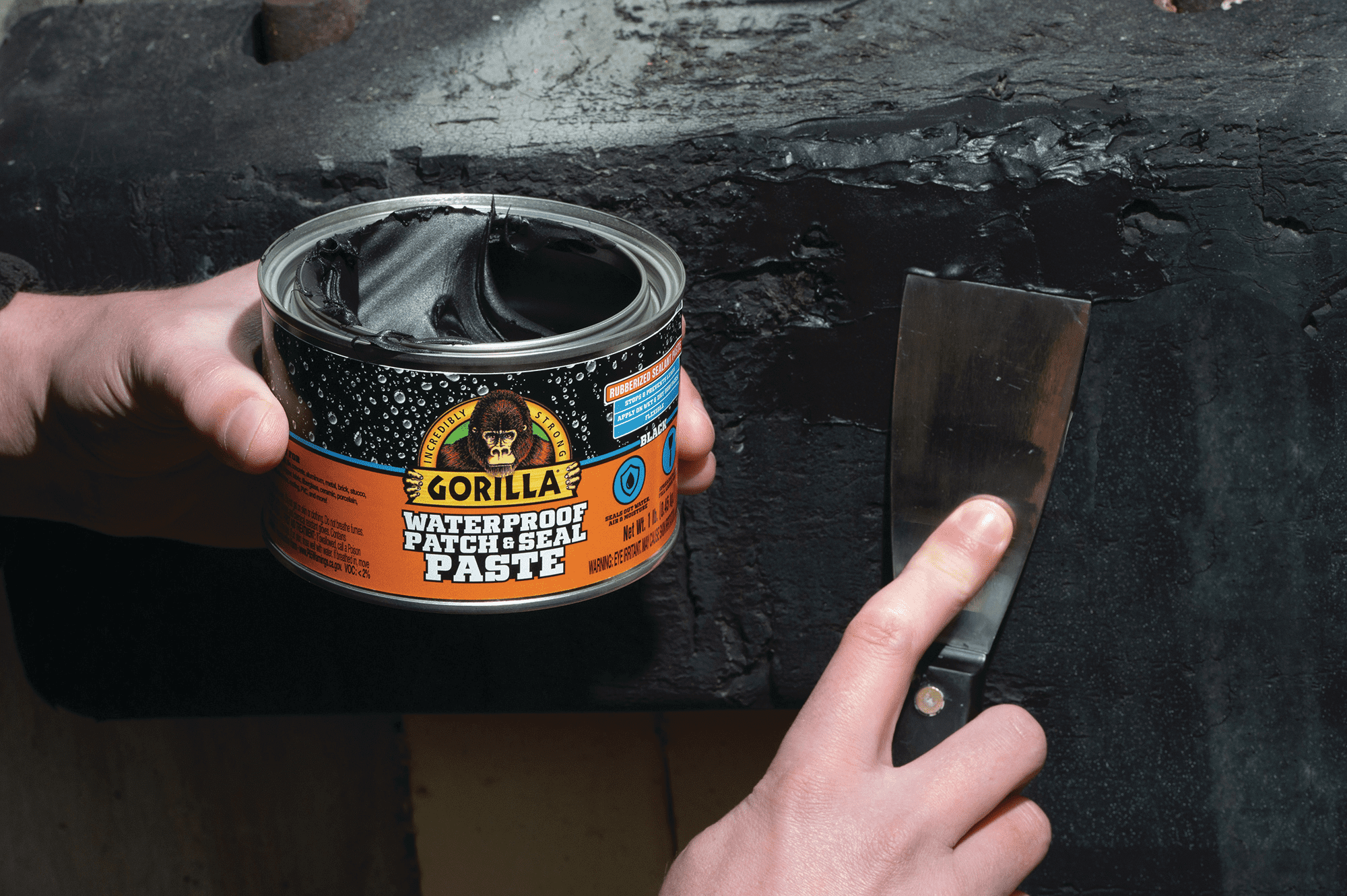 (2 pack) Gorilla Waterproof Patch and Seal Paste Black 1 Pound Can