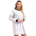 thumbnail image 2 of YONGHS Women Shiny Rave Outfits Long Sleeve T-Shirt Dress Loose Mini Dress Disco Dance Clubwear Holographic Silver S, 2 of 7