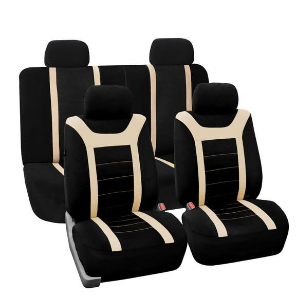 FH Group Beige and Black Airbag Compatible and Split Bench Sports Car Seat Cover, Full Set