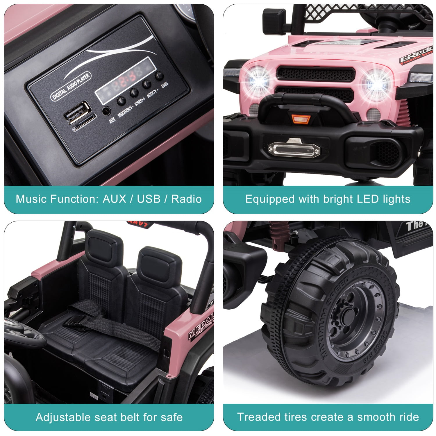 CIPACHO 12V Kids Ride On Truck Car with Parent Remote Control, Spring Suspension, LED Lights, AUX Port, Kids Electric Vehicle Toy, Pink
