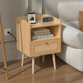 thumbnail image 4 of Biuhony Rattan Nightstand with Solid Wood Legs,Bedside Tables Rattan Drawers with Charging Station for Bedroom and Living Room, Set of 2, 4 of 9
