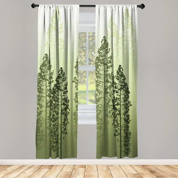 Ambesonne Country Curtains, Forest Ombre Wildlife Pines, Pair of 28"x63", Pale Olive