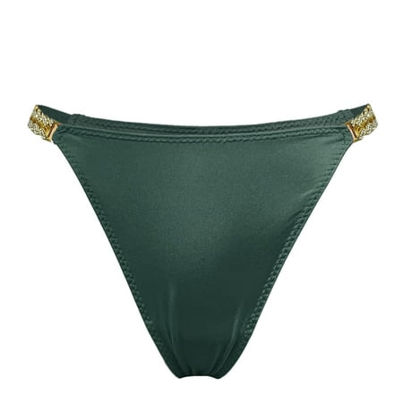 QYZEU Ladies Underwear Panties Plus Size Solid Colors Metal Decor Lingerie Chain Seamless Thong Panties Fit Comfy Breathable Panties Soft Lightweight Underwear Green M