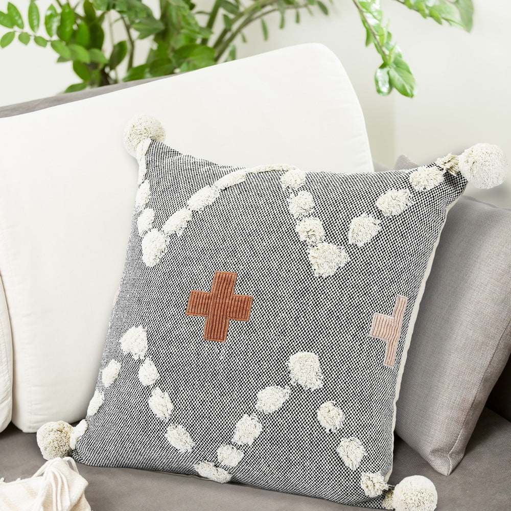 Ox Bay 20" x 20" Hand-stitched Gray/ Orange Geometric Organic Cotton Pillow Cover