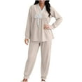 thumbnail image 5 of ZyeKqe Womens Pajamas Sets Long Sleeve V Neck Shirts Comfy Bow Sleepwear Nightwear 2 Piece Pjs Soft Homewear Outfits, 5 of 10