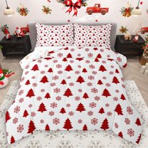 Homewish Boys Girls Christmas Tree Snowflake Full Size Comforter Sets 3-Piece,Red White Bedding Comforter Set,Happy Xmas Lightweight Bedding Sets,Lightweight Room Decor,Reversible