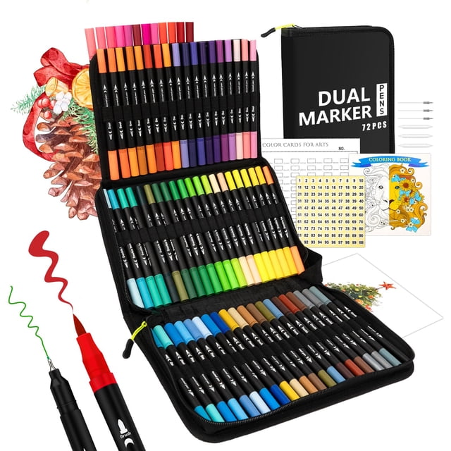 Markers for Adult Coloring Books No Bleeding, 72 Colors Dual Tip Coloring Markers for Adults, Brush