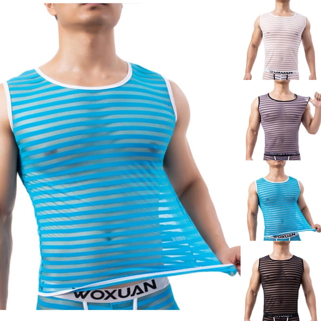 Penkiiy Soft Mesh Striped Tank Tops Chaleco de ropa interior de fitness sin mangas