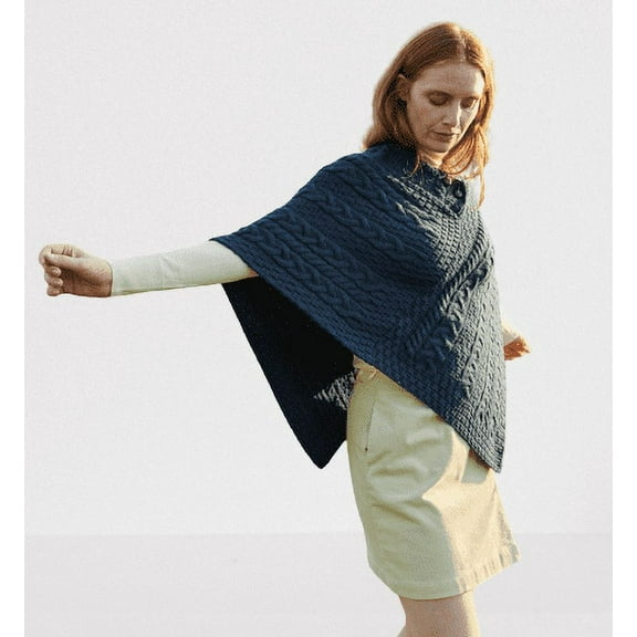 Aran Poncho Merino Wool Cable Knitted Women's Cape Made in Ireland, One Size