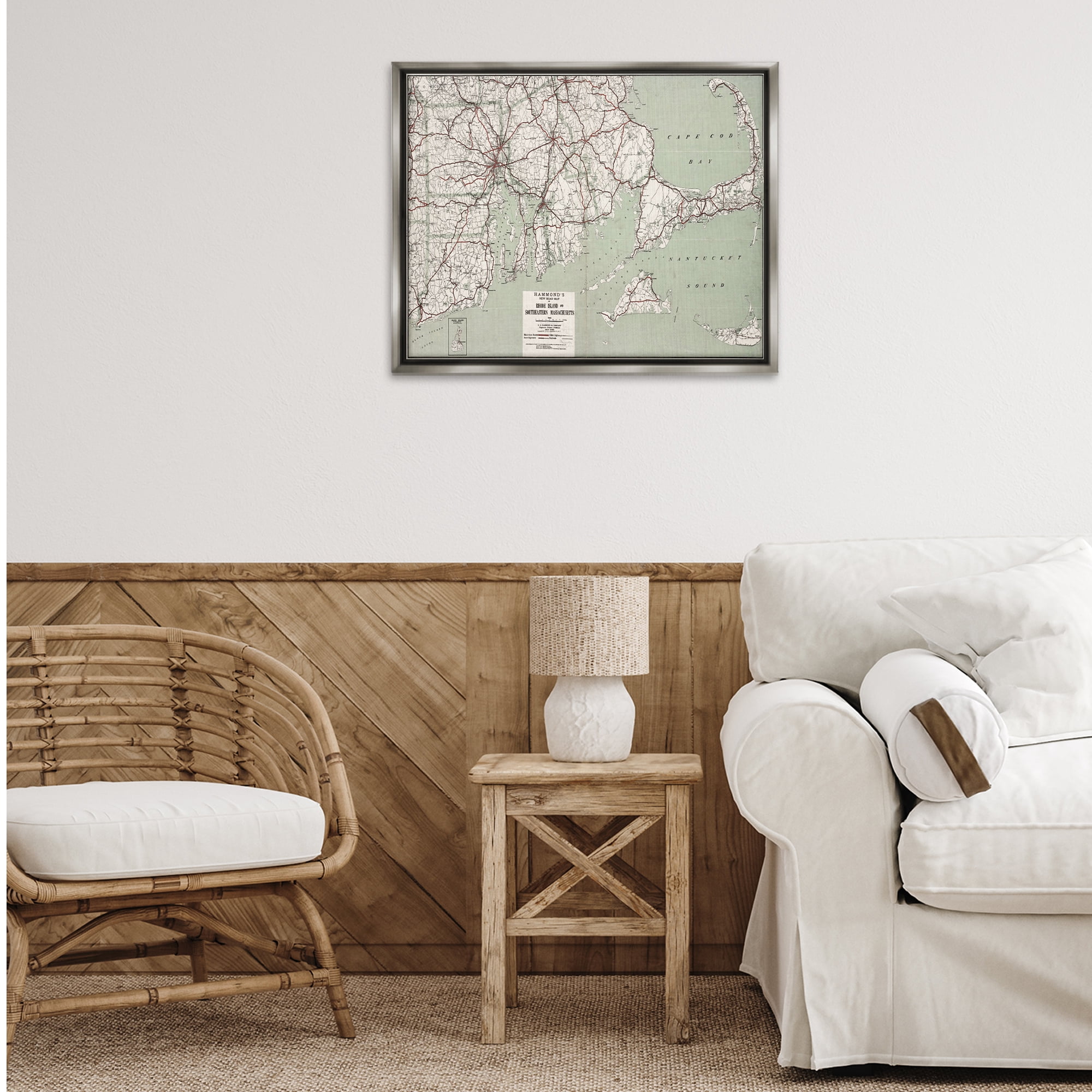 Stupell Industries Cape Cod & RI Map Cities & Countries Painting Gray Floater Framed Canvas Art Print Wall Art, 31 x 25