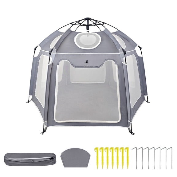 DQQKMM Portable Pop-up Tent Playpen with Canopy, Mosquito Net, UV Protection, Foldable for Beach Garden Indoor Use, Grey