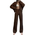 thumbnail image 5 of Women's Fall 2 Piece Sweatsuits Set Solid Color Long Sleeve Zip Up Sweatshirt Wide Leg Sweatpants Lounge Sets, 5 of 6