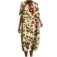 thumbnail image 2 of Ovzne Robes pour Femmes Robe Femme Été Poches Imprimé Robes Ample Col en V Manches Courtes Robes Vacances Robe Manches Courtes Imprimée Liquidation, 2 of 5