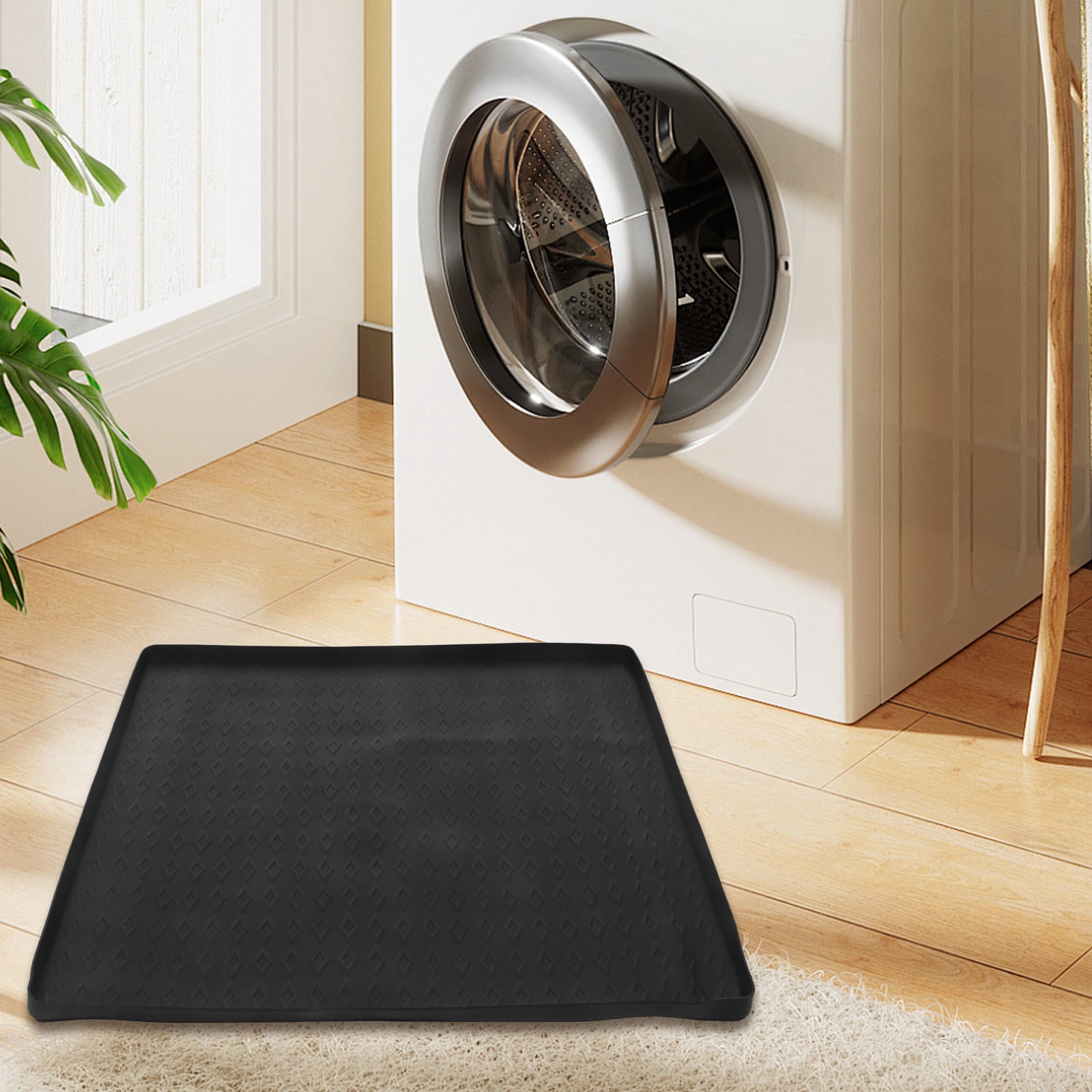 LOLIPPYY Black Silicone Washing Machine Mat Nonslip Floor Protector for Washer and Dryer Anti- Pad
