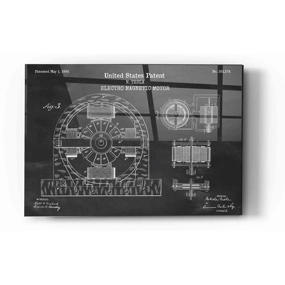Epic Art 'Tesla Electro Magnetic Motor Blueprint Patent Chalkboard' Acrylic Glass Wall Art, 12"x16"