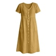 thumbnail image 4 of Horkkom Midi Dresses for Women V Neck Short Sleeve Solid Color Linen Dress Summer Loose Casual Dresses, S-2XL, 4 of 6