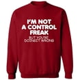 thumbnail image 2 of OXI Crewneck Sweatshirt - Not a Control Freak, Basic Casual Sweatshirts for Men's and Women Fleece Sweatshirt Long Sleeve - Antiquee Cherry Small, 2 of 2