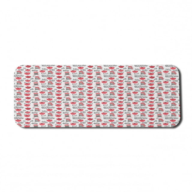Childish Computer Mouse Pad, Pattern of Girl in Strawberry Garden Farming Yummy Fruits Imagination, Rectangle Non-Slip Rubber Mousepad Large, 31" x 12", Dark Pink Charcoal Grey, by Ambesonne