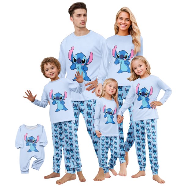 Conjunto familiar de pijamas navideños de Stitch, pijamas a juego para la familia, conjuntos de pijamas navideños de Stitch, ropa de dormir para familias, parejas, mujeres, hombres, niños y bebés,