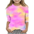 thumbnail image 1 of Splozh Chandail à Manches Longues pour Fille, T-Shirt Décontracté à Col Rond à Manches Trois Quarts, Haut Basique Régulier à Manches 3/4 Rose, 4-5 Ans, 1 of 5