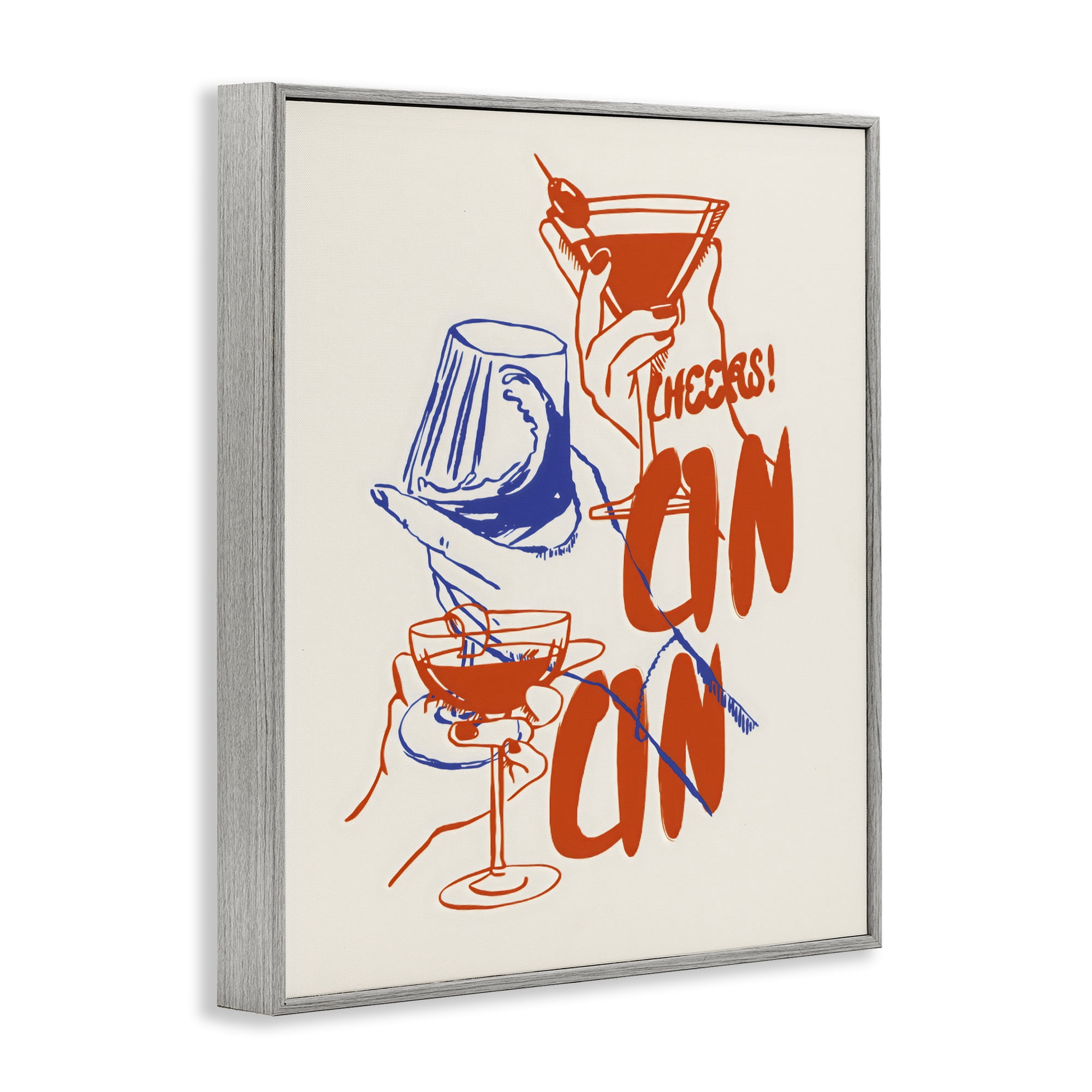 Stupell Industries Retro Cheers Cocktail Toast Gray Framed Giclee Art, design by The Prints Vibe