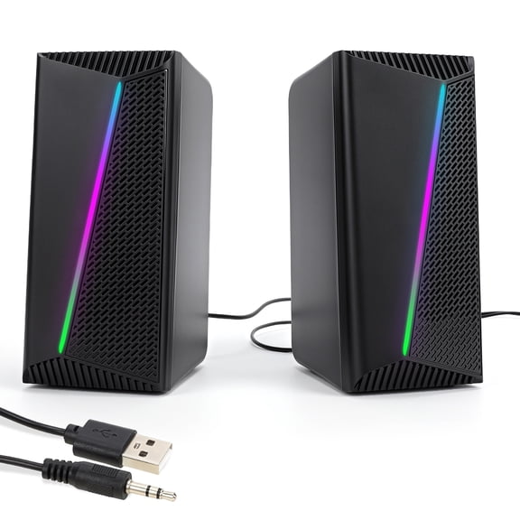 USB Computer Speakers, Gaming PC Speakers with Enhanced Bass and Volume Control, Stereo 2.0 USB Powered 3.5mm Aux Multimedia Speakers for Laptop/Desktop/Tablets/Phone