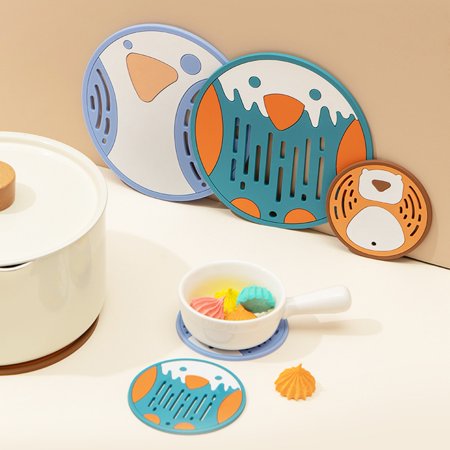 

Jiebobao 4Pcs Place Mat Eye-catching Heat Resistant PVC Cartoon Anti-scalding Pot Cup Mat for Home