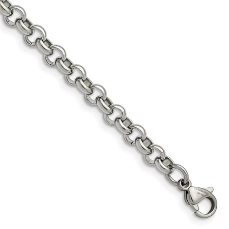 Auriga Fine Jewelry Stainless Steel Polished 6mm 7.5 inch Rolo Chain Men s Bracelet