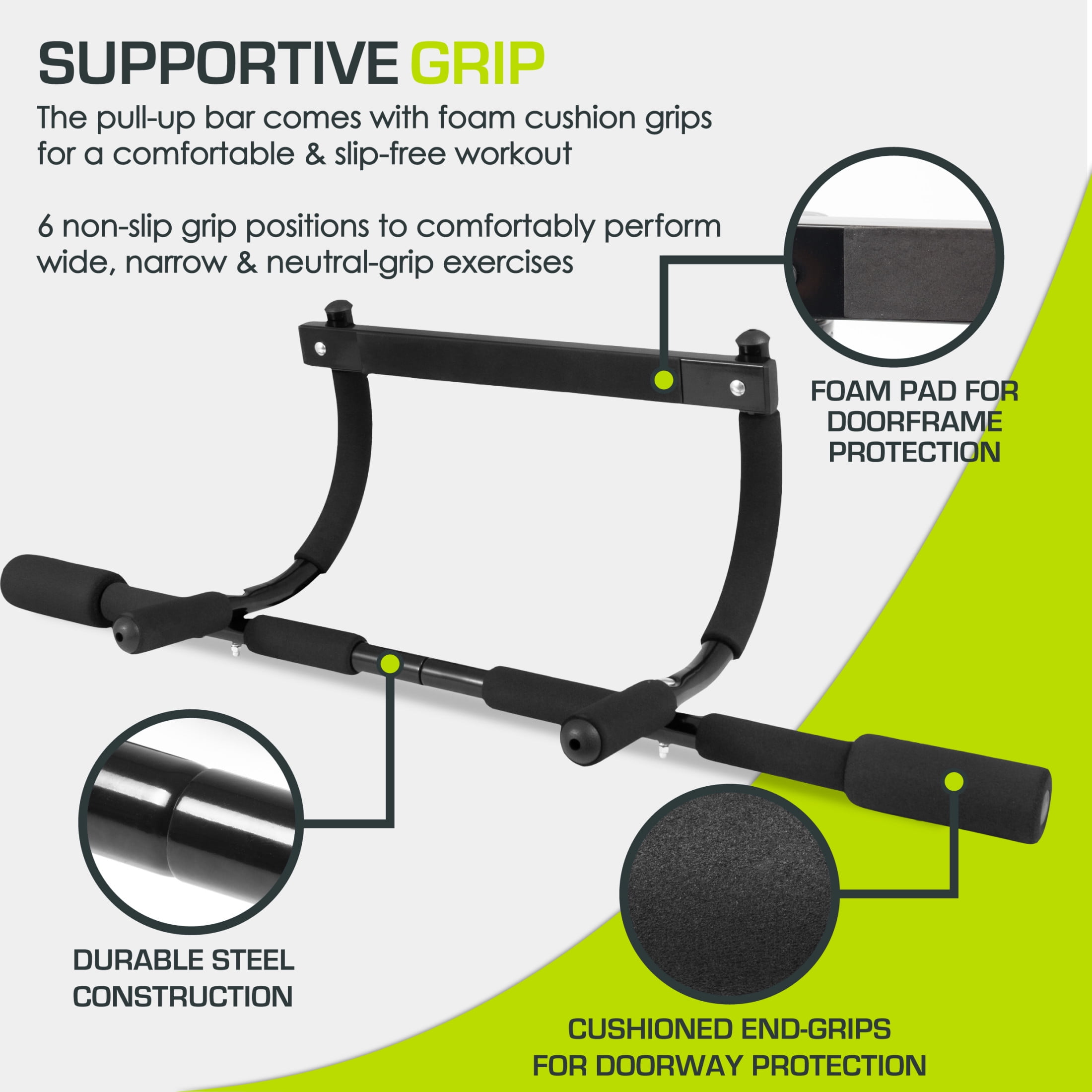 ProsourceFit Multi-Grip Lite Pull Up/Chin Up Bar for Home Gym Workout