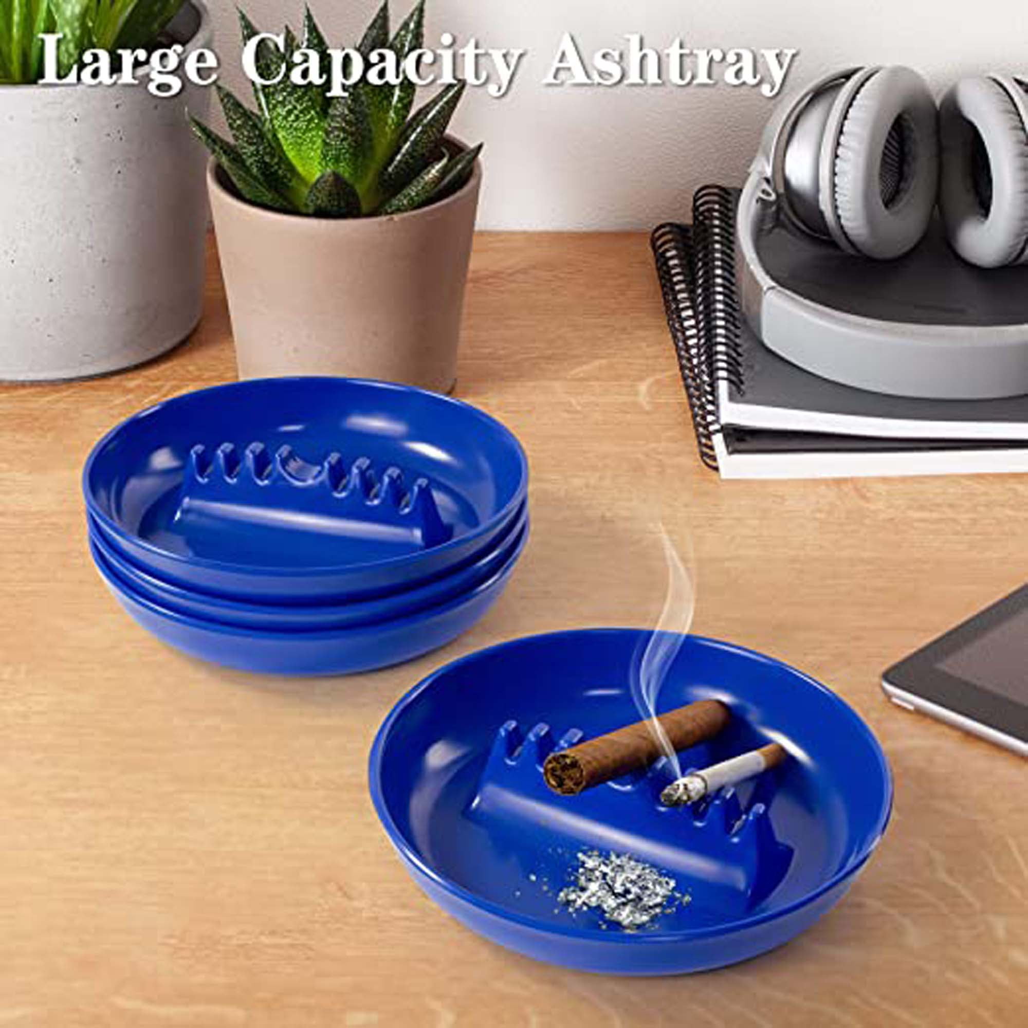 4 PCS Plastic Ashtrays for Cigarettes Cigar, Ash Tray Round Plastic Melamine  Tabletop Ashtrays For Indoor/Outdoor, Patio, Restaurant Style,Black 