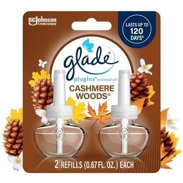 Glade PlugIns Scented Oil 2 Refills, Air Freshener, Cashmere Woods, Essential Oil Infused Wall Plug In, 1.34 FL oz, Pack of 2