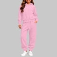thumbnail image 5 of Hzzrkos Kids Casual Loose Solid Color Long Sleeve Hooded Zip Up Sweatshirt Jogger Pants Tracksuit Set Drawstring Active Outfit Lounge Set for Daily Wear Pink, 5 of 7