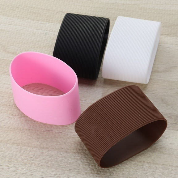Stri 5pcs Silicone Mug Sleeve Heat-resistant Bottle Cup Protective Sleeve Non-slip Water Glass Cover Reusable Bottle (2pcs Black 1pc Brown 1pc Pink 1pc White)