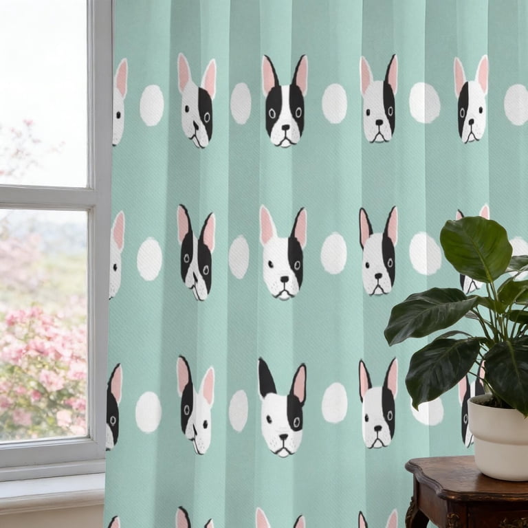 French Bulldog and Dot Blue Pattern Pinch Pleated Blackout Curtains ...