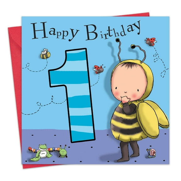 Twizler 1st Birthday Card for Boys - Bumble Bee - Children's Age 1 Happy Birthday Greeting Card for Son Grandson Nephew Kids