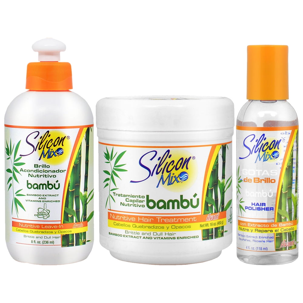 Silicon Mix Bambu Nutritive leave-in 8oz + Treatment 16oz + Hair Polisher  Gotas de Brillo 4oz 