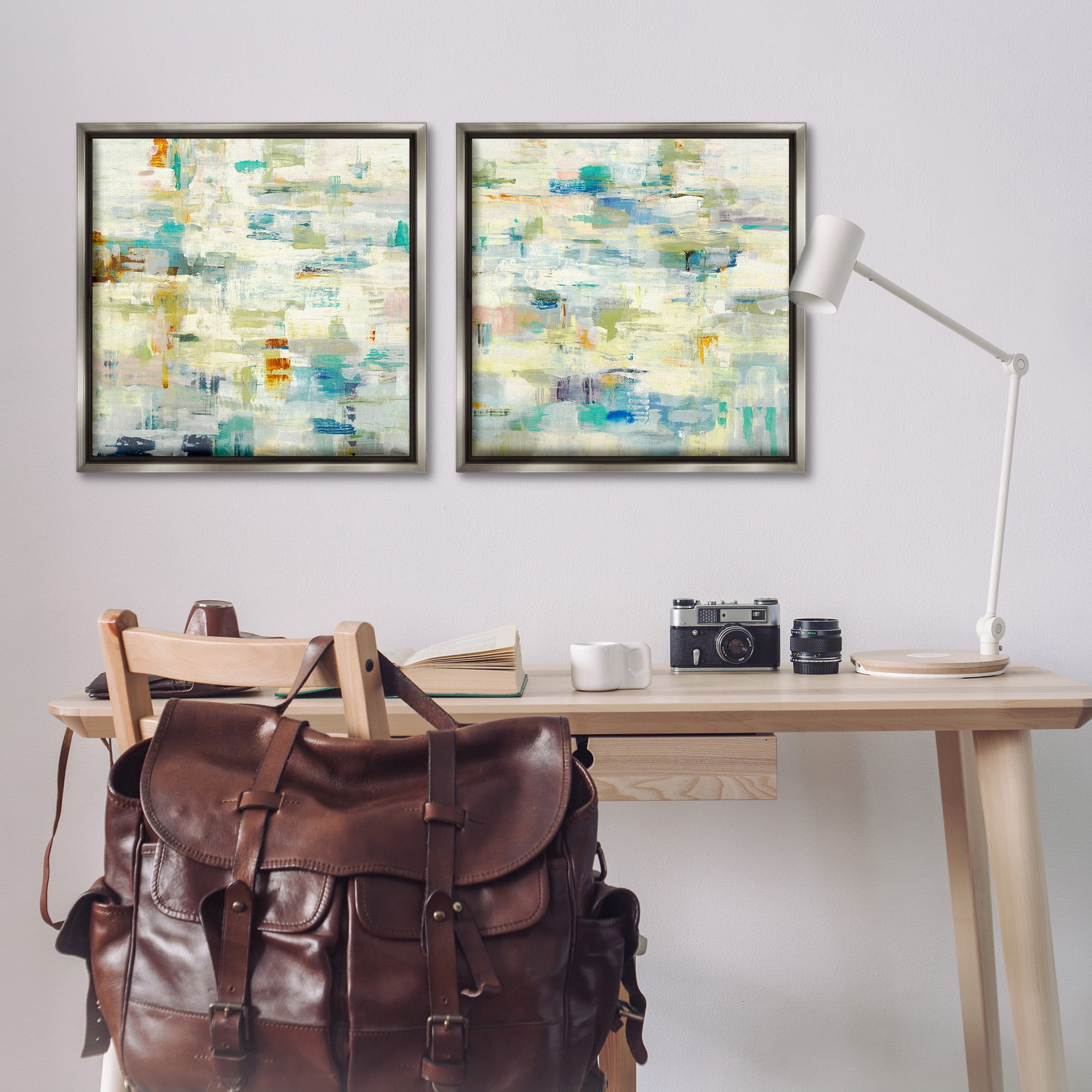 Stupell Industries Complex Patterned Abstraction Abstract Painting Gray Floater Framed Canvas Art Print Wall Art, 25 x 25, Set of 2