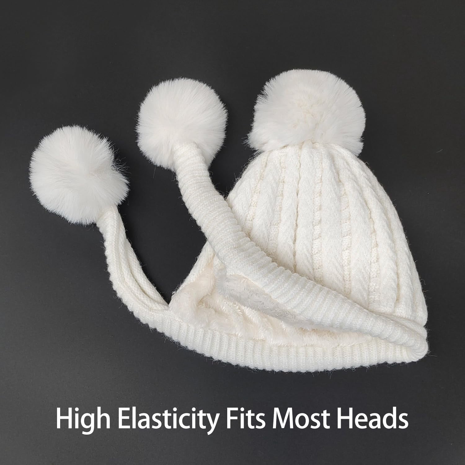 Zhengup Women Winter Beanie Hat Circle Scarf Set Pompoms Peruvian Ski Snow Ear Flaps Sherpa Knit Hats Fleece Lined,S to M Size Head