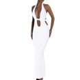thumbnail image 6 of Caoirhny Women Long Bodycon Dress Solid Color Tie-Up Halter Neck Deep V-Neck Sleeveless Cocktail Dress Summer Party Club Backless Dress, 6 of 8