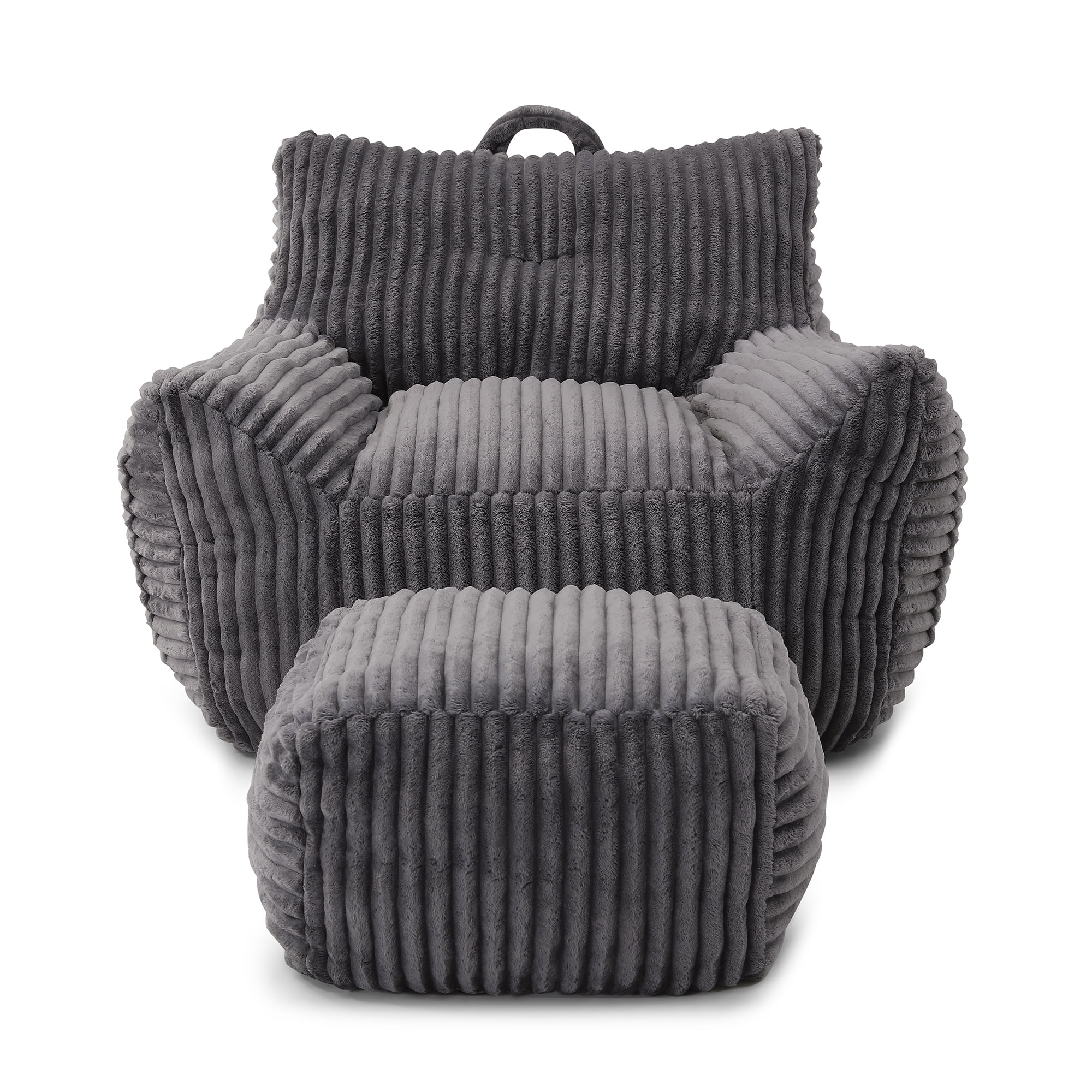 FFZ Giant Grey Plush Bean Bag Chair For Adults With Armrests Footstool
