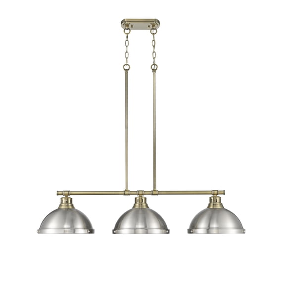 Yep by Golden Lighting Duncan 3-light Island Light in Aged Brass and Pewter shade