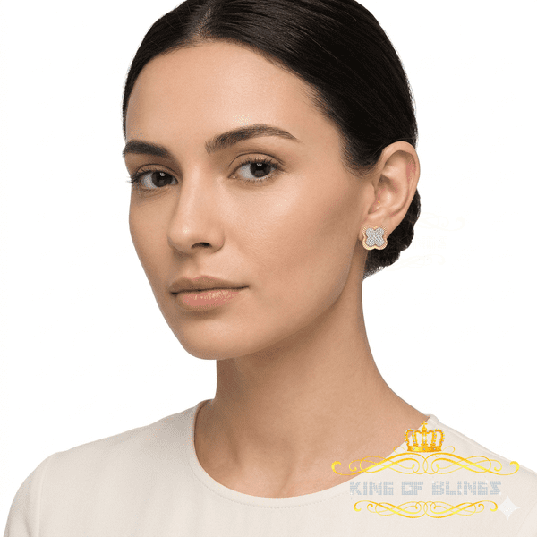 King of Bling's 1.00 ct VVS 'D' Moissanite Mens/Womens 925 Silver Yellow Stud Earrings