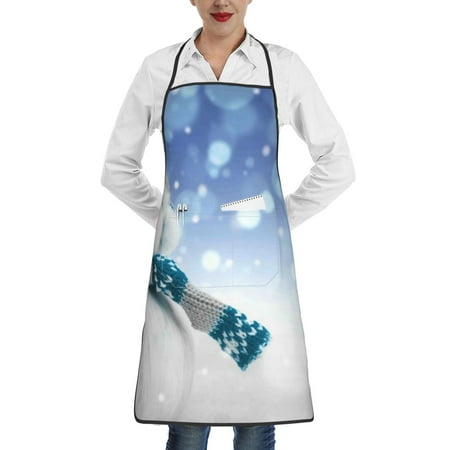 

Pofeuu Christmas Snowman In The Snow Print Aprons with Pockets Cute Aprons for Kitchen Cooking Server Barber Chef Apron