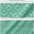 thumbnail image 2 of Soimoi Green Cotton Cambric Fabric Floral & Cow Skull Head Damask Printed Fabric 1 Yard 56 Inch Wide, 2 of 7