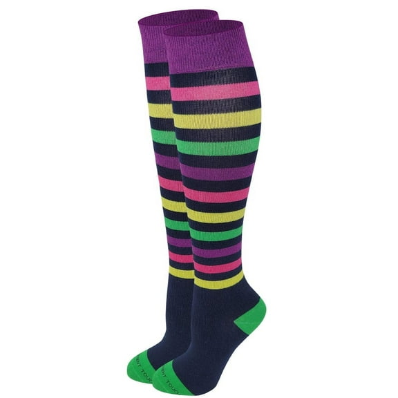 Different Touch Women Colorful Stripes Design Compression Knee High Socks