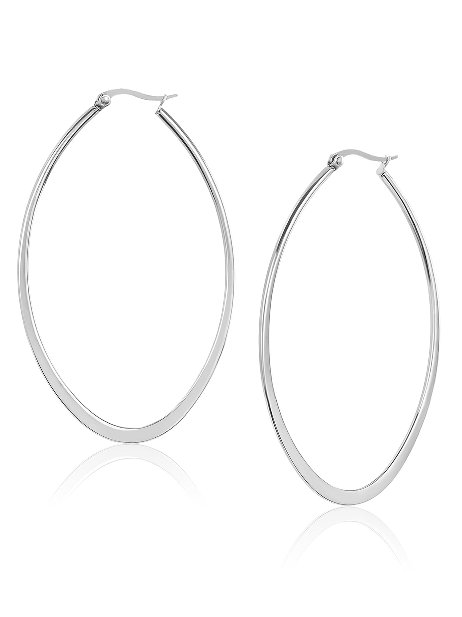 Women's Stainless Steel Engagement Jewelry Elegant Big Oval Hoop Silver Earrings 
