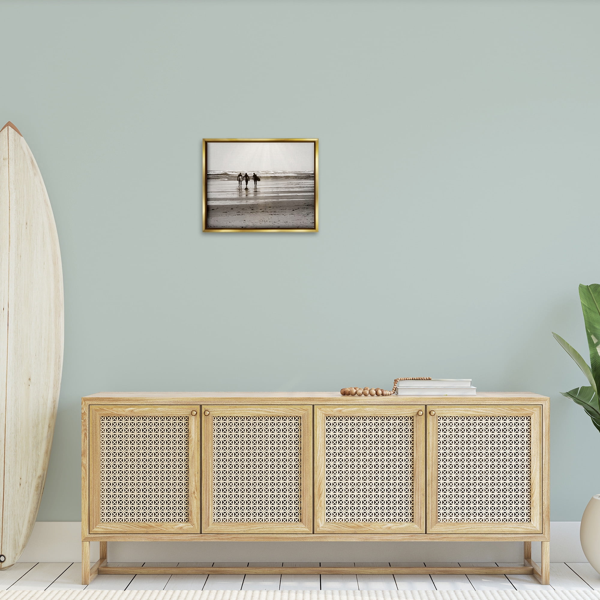 Stupell Industries Strolling Surfer Friends Landscape Photography Gold Floater Framed Canvas Art Print Wall Art, 21 x 17