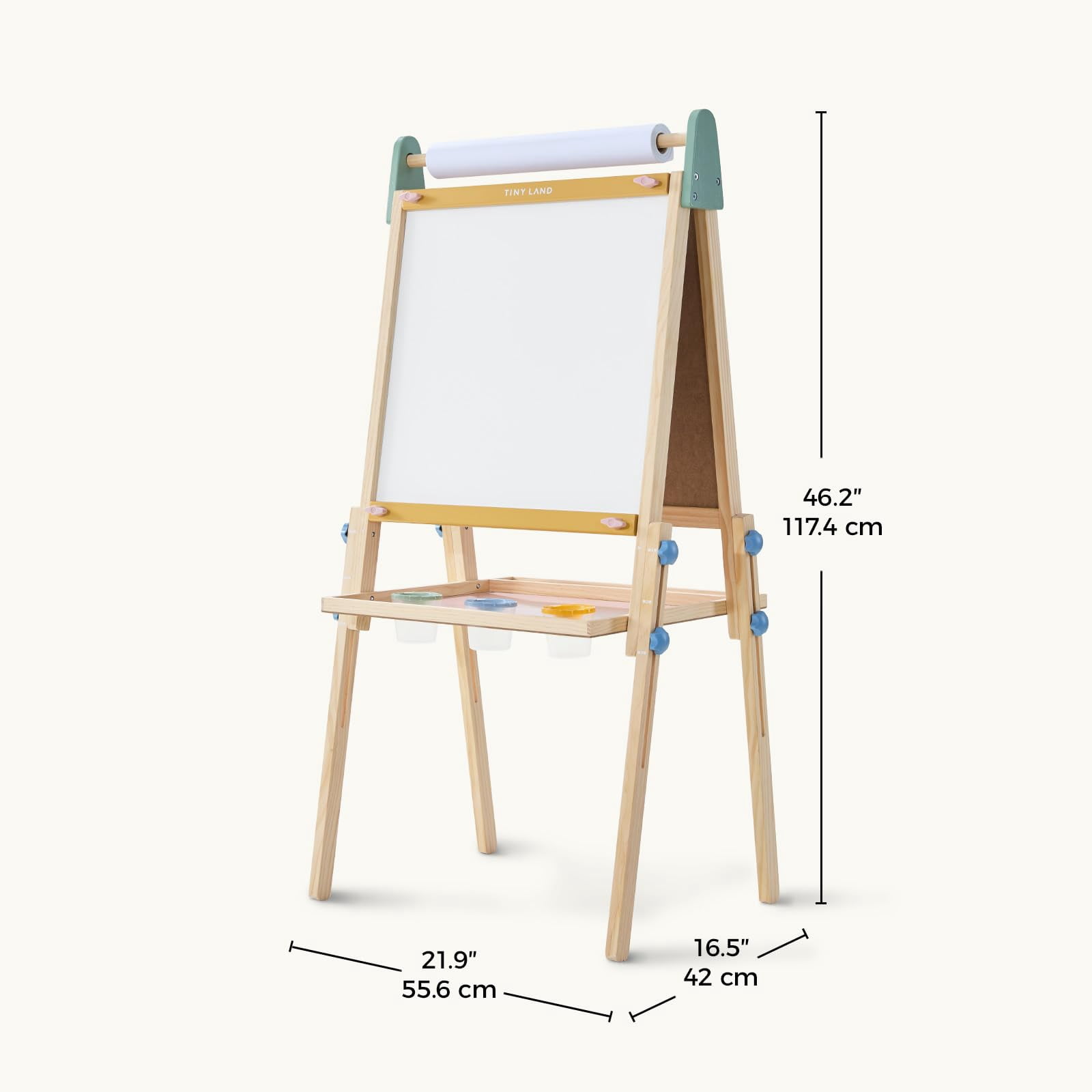 Tiny Land Easel for Kids, Adjustable Double-Sided Wooden Easel with Paper Roll, Whiteboard & Chalkboard, Multi-Functional Art Easel for 3-8 Years Old Boys & Girls