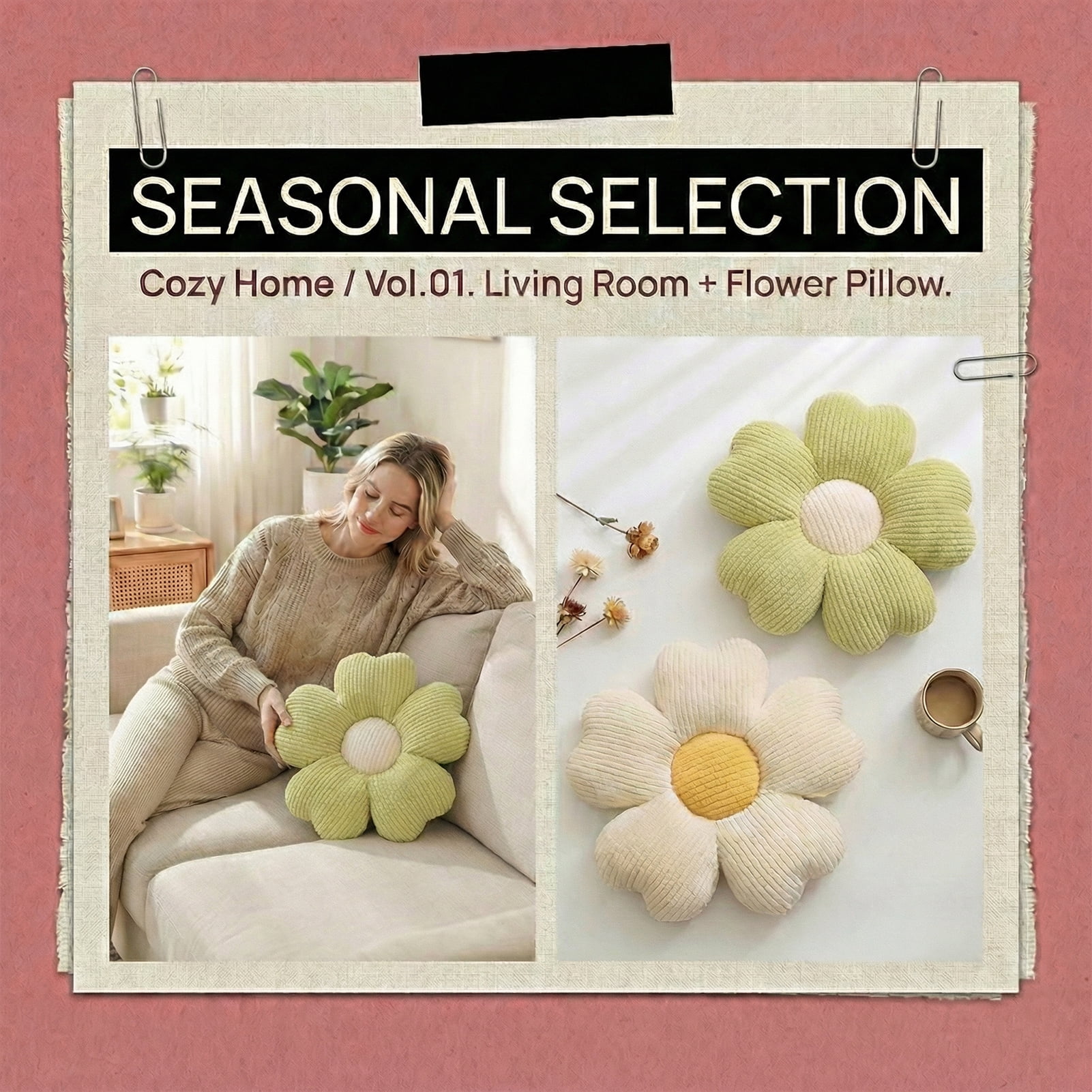 HonorHut 2 Pack Flower Shaped Throw Pillows Five Petal Flower Seating Cushions Cute Daisy Shaped Floor Cushion for Chair Couch & Room Decor White and Green