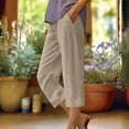 thumbnail image 4 of Mgmyaa Women's Casual Capris Spring Summer Solid Cotton Linen Elastic Waist Loose Straight-Leg Cropped Pants Yoga Pants, 4 of 5